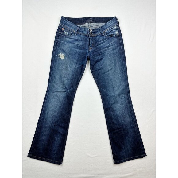 Hudson Baby Boot‎ Jeans Size 28 Womens Dark Wash Blue Distressed USA Made - Picture 1 of 11